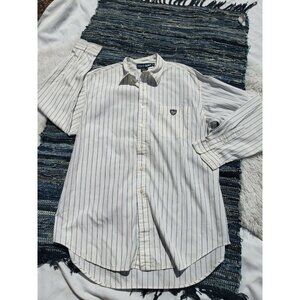 Men's RALPH LAUREN POLO GOLF Button Down Shirt Large White with Blue Stripes